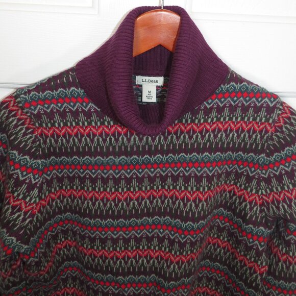 L.L. Bean Women’s Purple Cotton Cashmere Fair Isle Turtleneck Sweater Medium-Reg - Picture 7 of 8